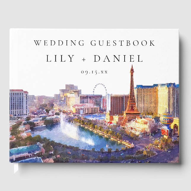 Las Vegas Skyline Aquarell-Hochzeit Gästebuch (Vorderseite)