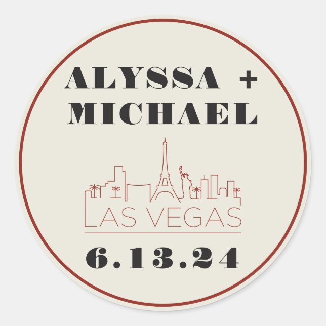 Las Vegas Skyline Casino Wedding Runder Aufkleber (Vorderseite)