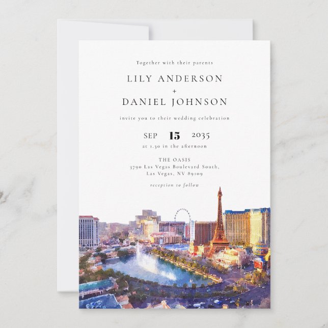 Las Vegas Skyline Destination Photo Wedding Einladung (Vorderseite)