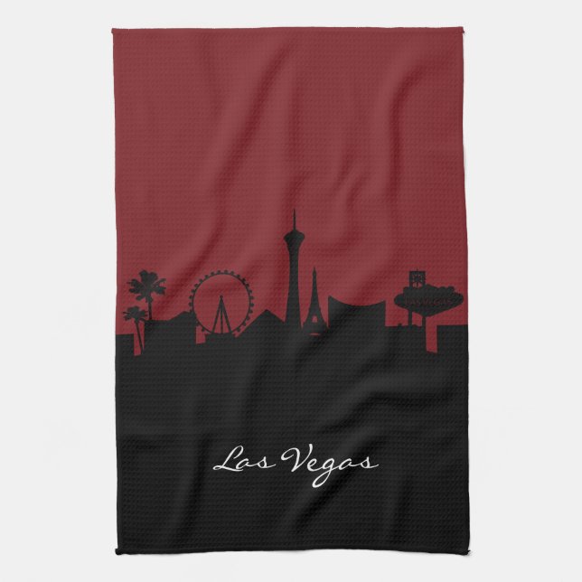 Las Vegas Skyline| Dunkelrot Geschirrtuch (Vertikal)