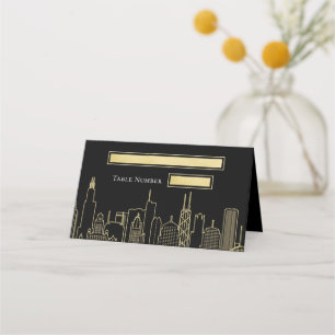 Las Vegas Skyline Gebäude Schwarz Gold Tisch Platzkarte