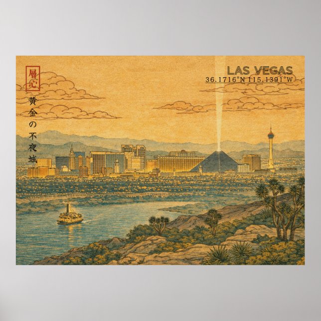 Las Vegas Skyline in Japanese Ukiyo-e Poster (Vorne)