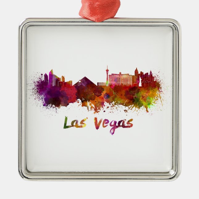 Las Vegas skyline in watercolor Silbernes Ornament (Vorne)