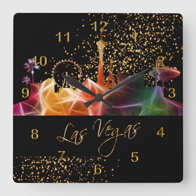 Las Vegas Skyline Quadratische Wanduhr (Vorderseite)