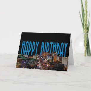 Las Vegas Strip Happy Birthday Card BLUE Karte