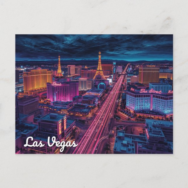 Las Vegas Strip Night City Art Postkarte (Vorderseite)