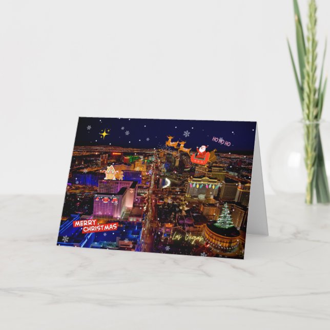 Las Vegas Strip Santa/Rentiers Weihnachtskarte Ankündigung (Vorderseite)
