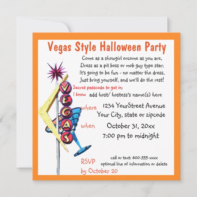 Las Vegas Theme Halloween Party Einladung (Vorderseite)