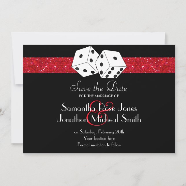 Las Vegas Theme Save the Date Red Imitats Glitzer (Vorderseite)