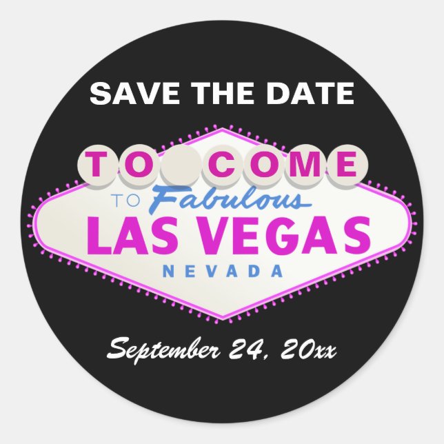 Las Vegas unterzeichnet moderne Hochzeit Save the  Runder Aufkleber (Vorderseite)