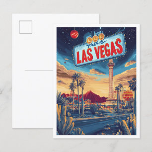 Las Vegas USA Art Vintag Illustration Travel Postkarte