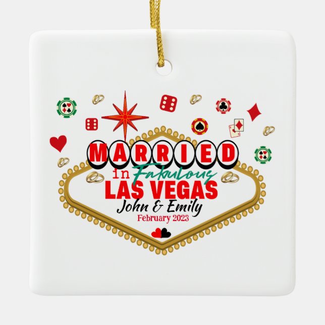Las Vegas Verheiratetes Paar Matching Urlaub Nevad Keramikornament (Vorderseite)