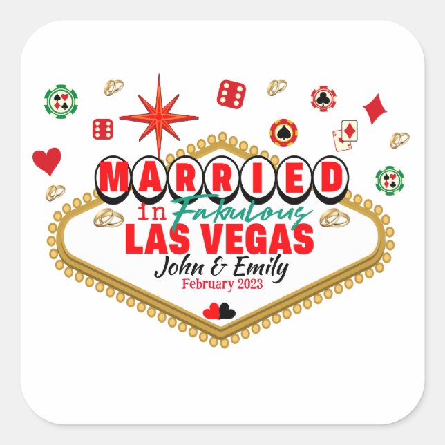 Las Vegas Verheiratetes Paar Matching Urlaub Nevad Quadratischer Aufkleber (Vorderseite)