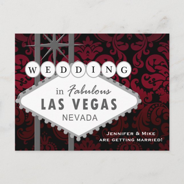 LAS VEGAS WEDD Damask Save the Date Postkarte (Vorderseite)