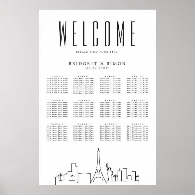 Las Vegas Wedding | 12 Tabelle Sitzplan Poster (Vorne)