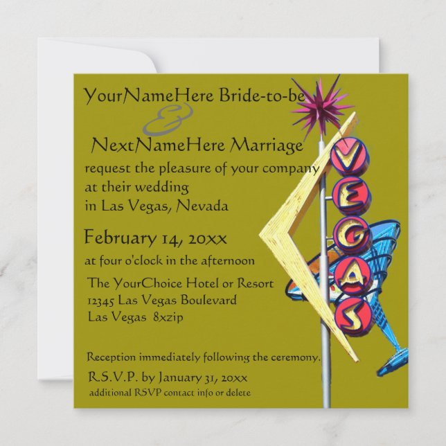 Las Vegas Wedding and Empfang Olive Green Einladung (Vorderseite)