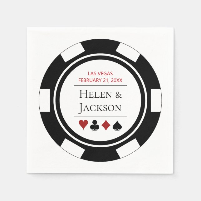 Las Vegas Wedding Black and White Poker Chip Serviette (Vorderseite)