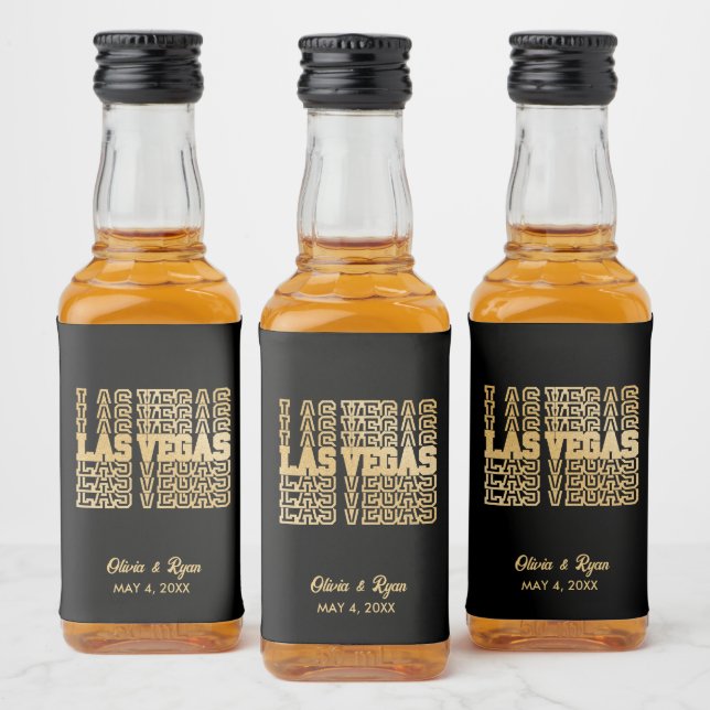 Las Vegas Wedding Black & Gold Mini Alkoholflaschenetikett (Flaschen)