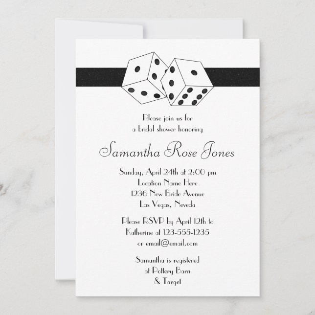Las Vegas Wedding Brautparty Black Dice Thema Einladung (Vorderseite)