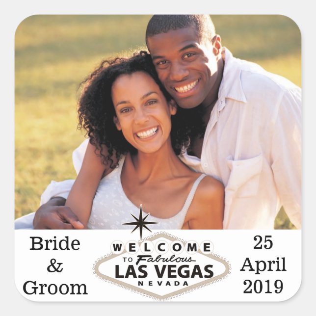 Las Vegas Wedding Custom Foto Umschlag Aufklebers Quadratischer Aufkleber (Vorderseite)