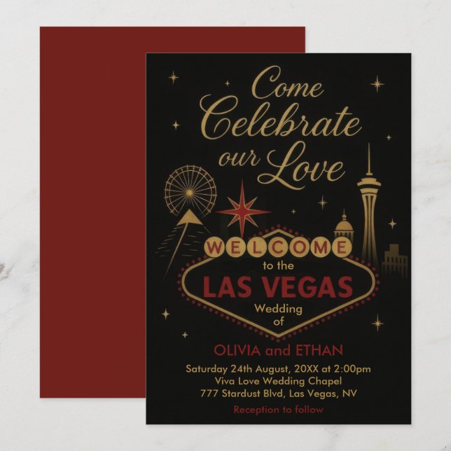 Las Vegas Wedding Einladung (Vorne/Hinten)