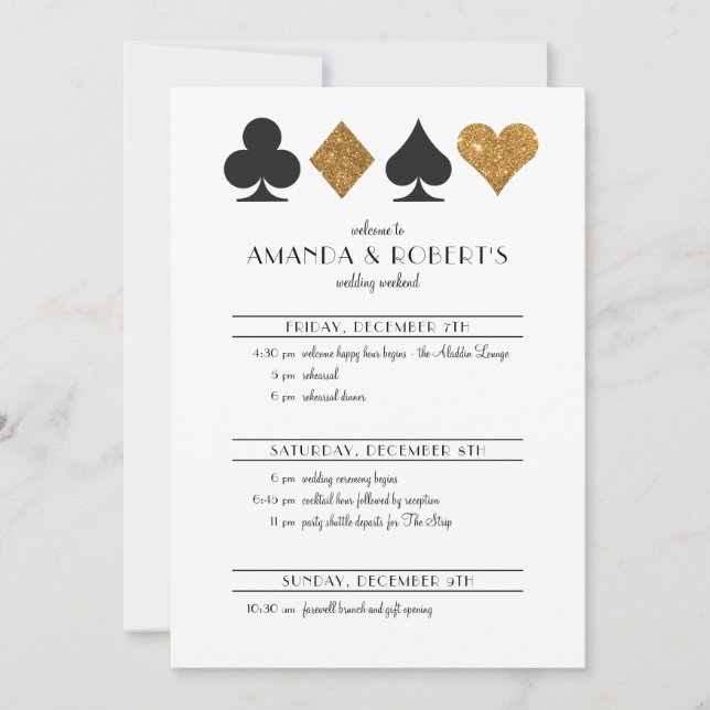Las Vegas Wedding Einladung Timeline Gold Glitzer (Vorderseite)