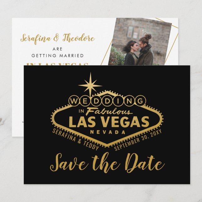 Las Vegas Wedding Foto Save the Date Black Gold (Vorne/Hinten)