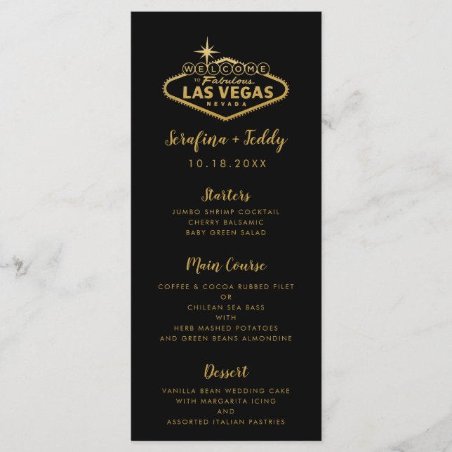 Las Vegas Wedding Menü Gold Black Menükarte (Vorderseite)