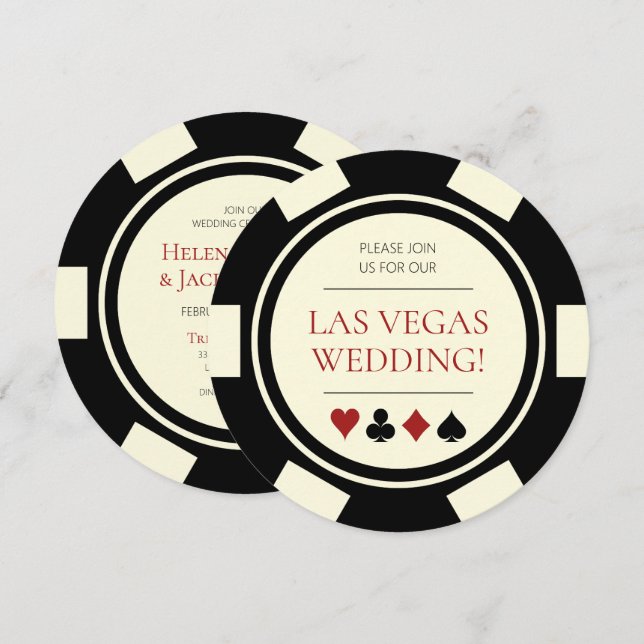 Las Vegas Wedding Poker Chip Black Creme White Einladung (Vorne/Hinten)