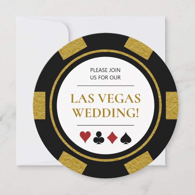 Las Vegas Wedding Poker Chip Gold Schwarz-weiß Einladung (Vorderseite)