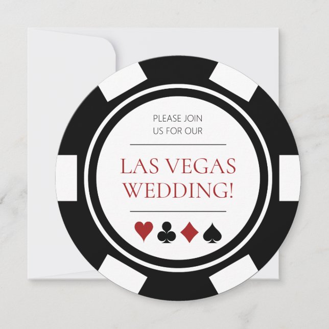 Las Vegas Wedding Poker Chip Schwarz-weiß Einladung (Vorderseite)