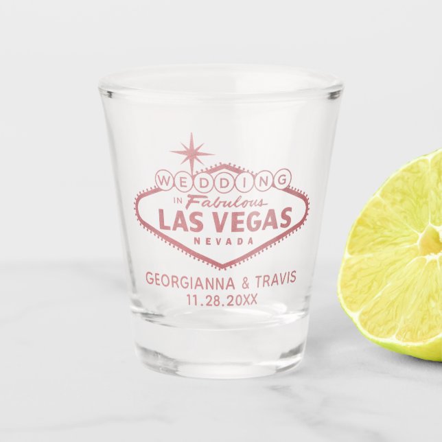 Las Vegas Wedding Rose Gold Pink Bridal Gefallen Schnapsglas (Vorderseite)