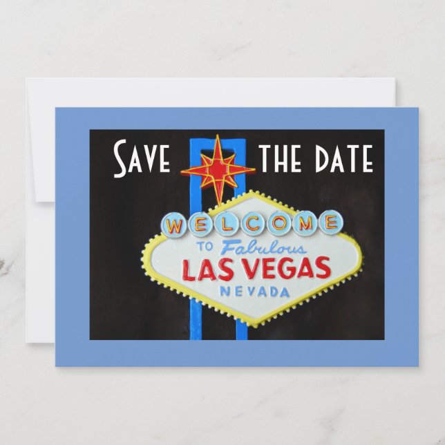 Las Vegas Wedding Save the Date Blue Einladung (Vorderseite)