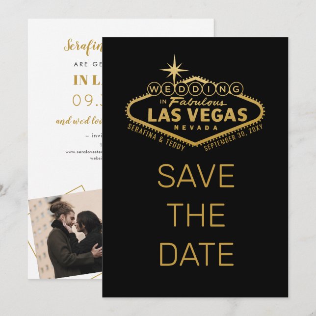 Las Vegas Wedding Save the Date Foto Black Gold (Vorne/Hinten)