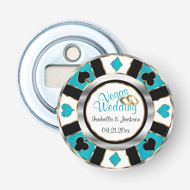 Las Vegas Wedding - Silber, Weiß und Türkis Flaschenöffner (Vorderseite)