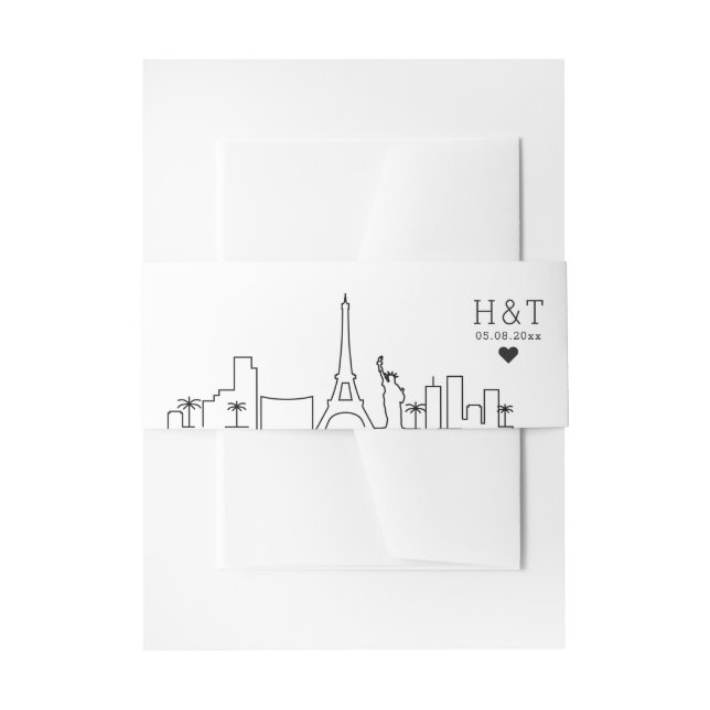 Las Vegas Wedding | Stilisierte Skyline Monogram Einladungsbanderole (Vorderseite Beispiel)