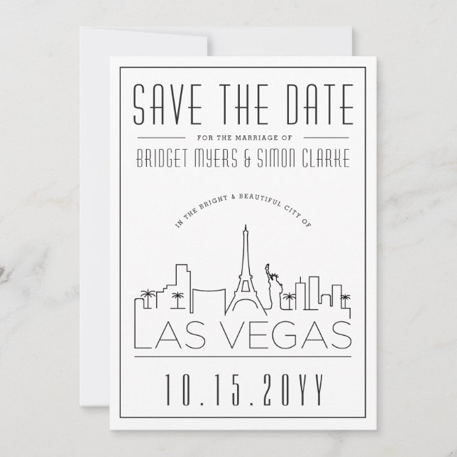 Las Vegas Wedding | Stilisierte Skyline Save the D Einladung (Vorderseite)