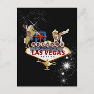 Las Vegas Willkommensschild vor sternklarem Himmel Postkarte