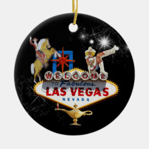 Las Vegas Willkommensschild vor sternklarem Hinter Keramik Ornament