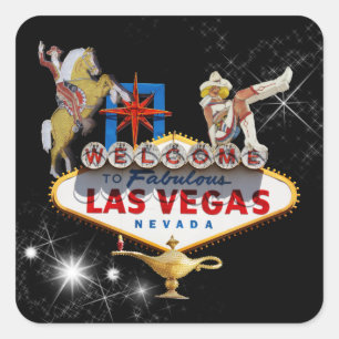 Las Vegas Willkommensschild vor sternklarem Hinter Quadratischer Aufkleber