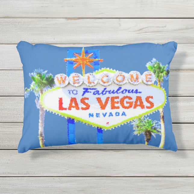 Las Vegas-Zeichen-Blau Kissen Für Draußen (Vorderseite)
