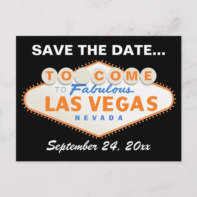 Las Vegas Zeichen orange, schwarze Hochzeit Speich Ankündigungspostkarte (Vorderseite)
