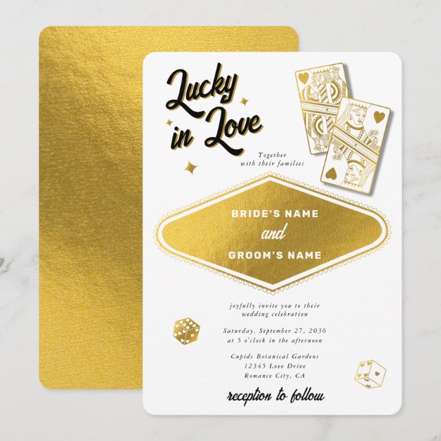 Las Vegas Zielort Casino Hochzeit Lucky in der Lie Einladung (Vorne/Hinten)