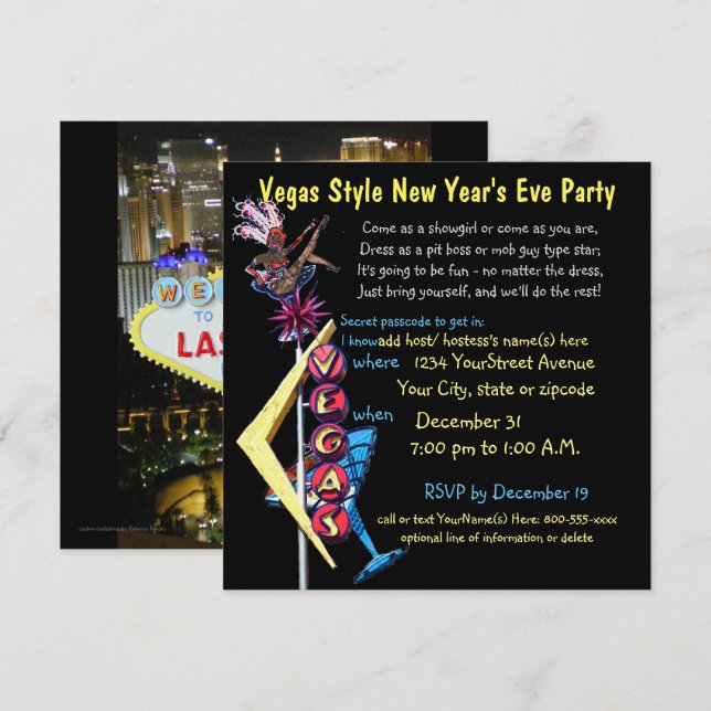 Las- Vegasart neues Year'sEve Party Einladung (Vorne/Hinten)