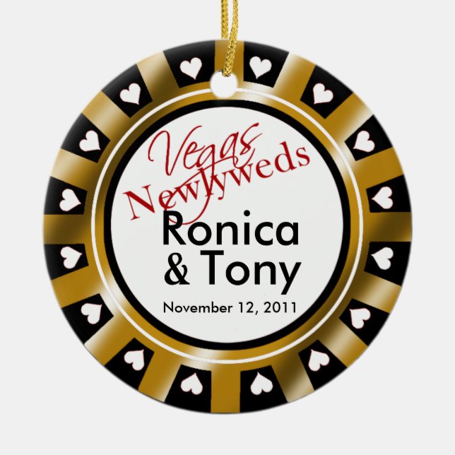 Las- Vegasjungvermählten-Kasino-Chip-Foto Keramik Ornament (Vorne)