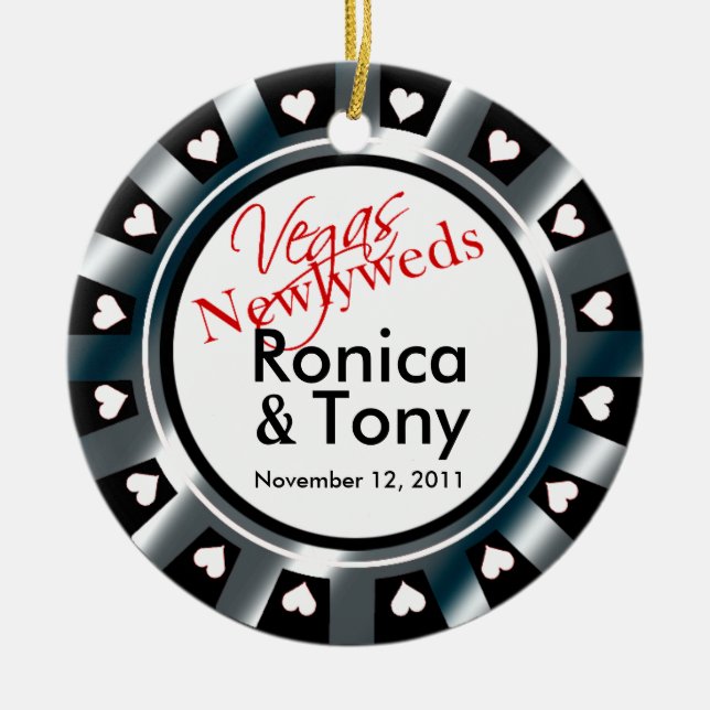 Las- Vegasjungvermählten-Kasino-Chip-Foto Keramik Ornament (Vorne)