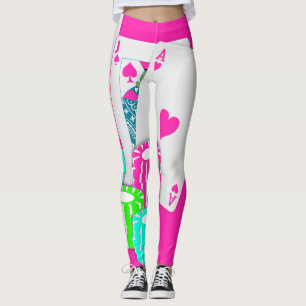 Las- Vegaskasino-Kartenspielblackjack-Poker-Rosa Leggings
