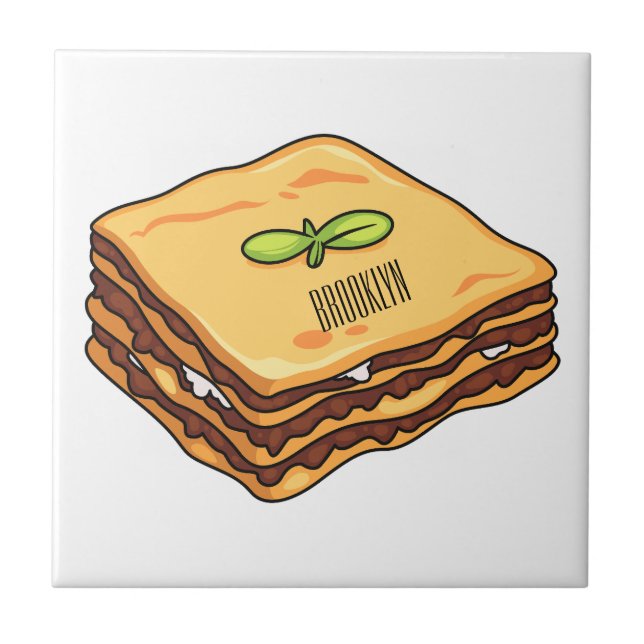 Lasagna Cartoon Illustration Fliese (Vorderseite)