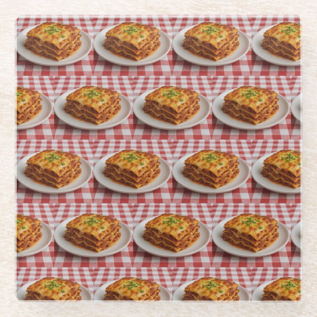 Lasagna Red White Tablecloth Glass Coaster Glasuntersetzer (Vorderseite)
