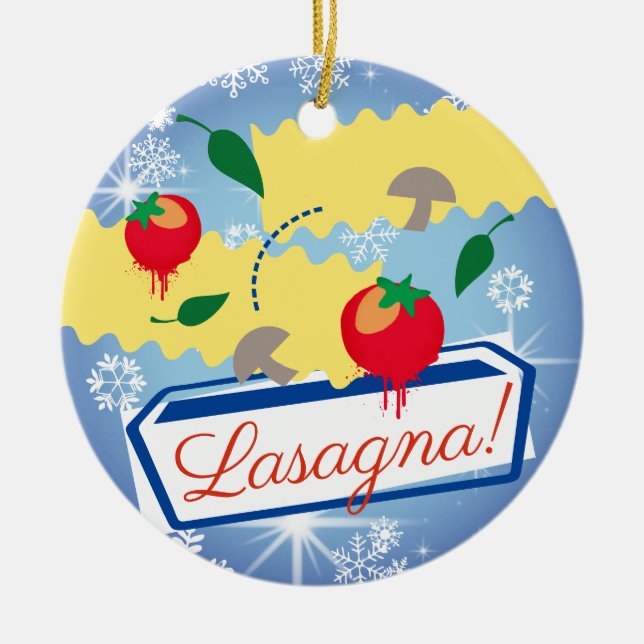 Lasagna Weihnachtsbaumschmuck Keramik Ornament (Vorne)